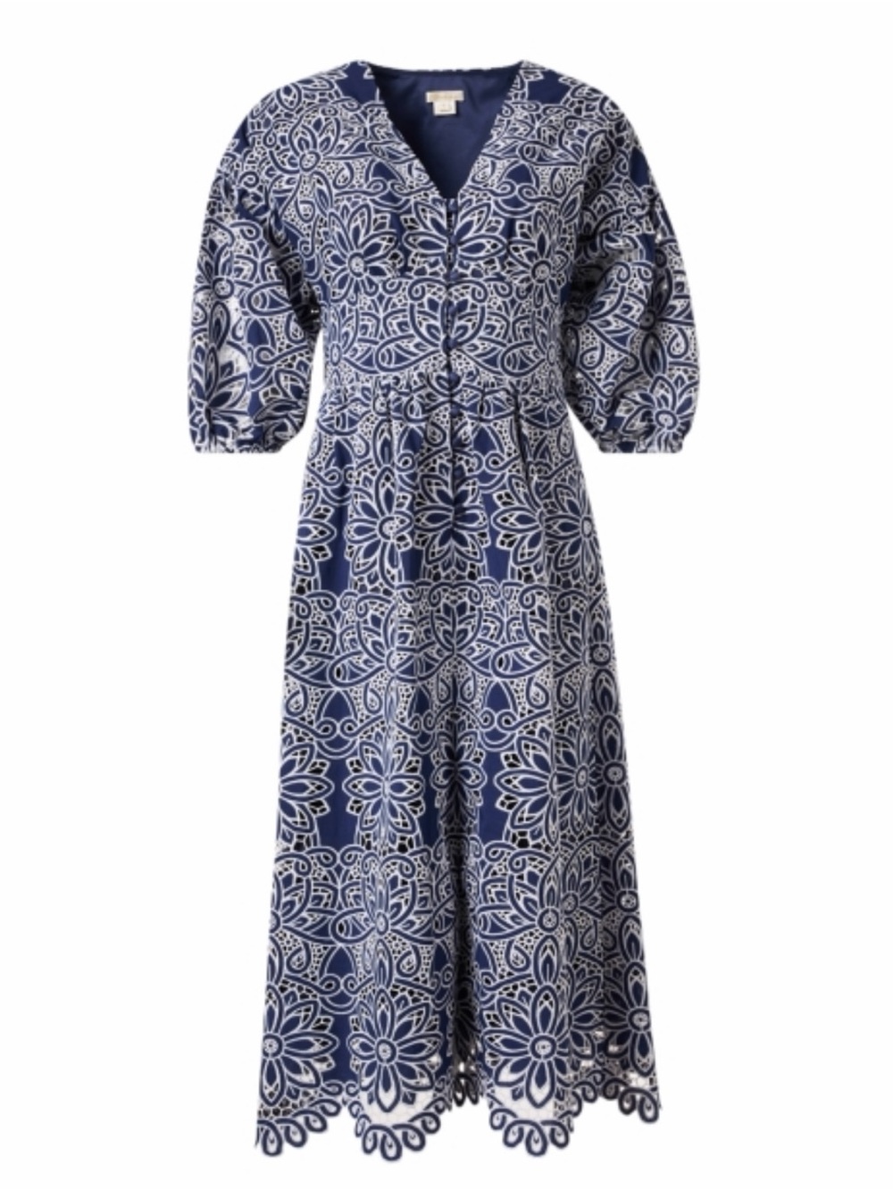 Shoshanna Orla Lace Midi Dress in Navy and White